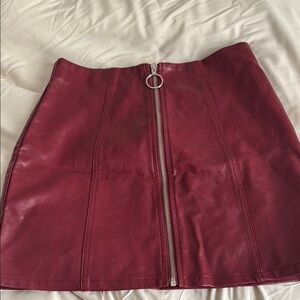 Elegant Burgundy faux Leather Skirt